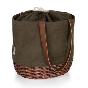 Picnic Time Coronado Canvas & Willow Basket Tote Bag Travel Beach Bag Green